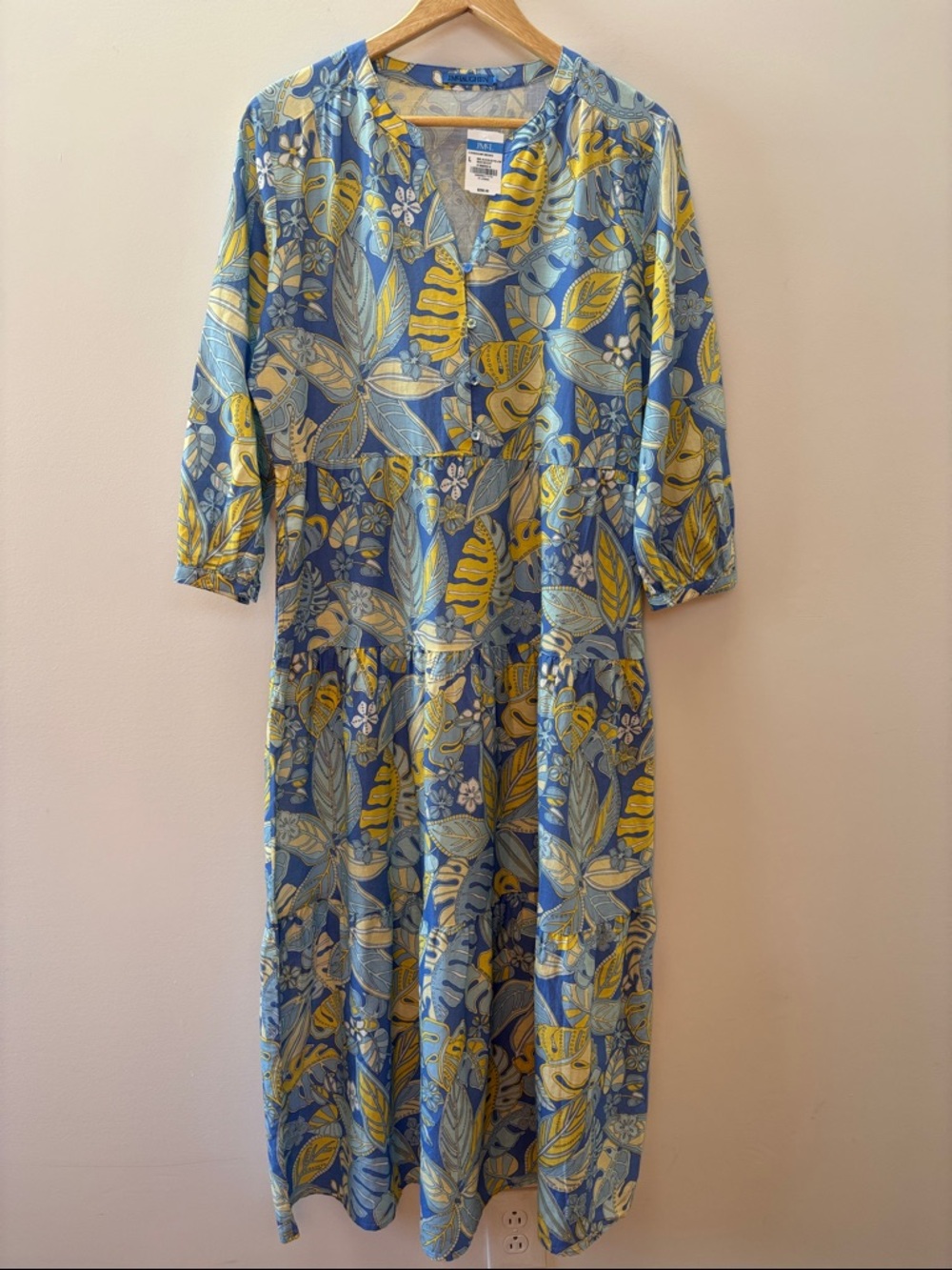 J. McLaughlin Blue and Yellow Floral Tiered Maxi Dress